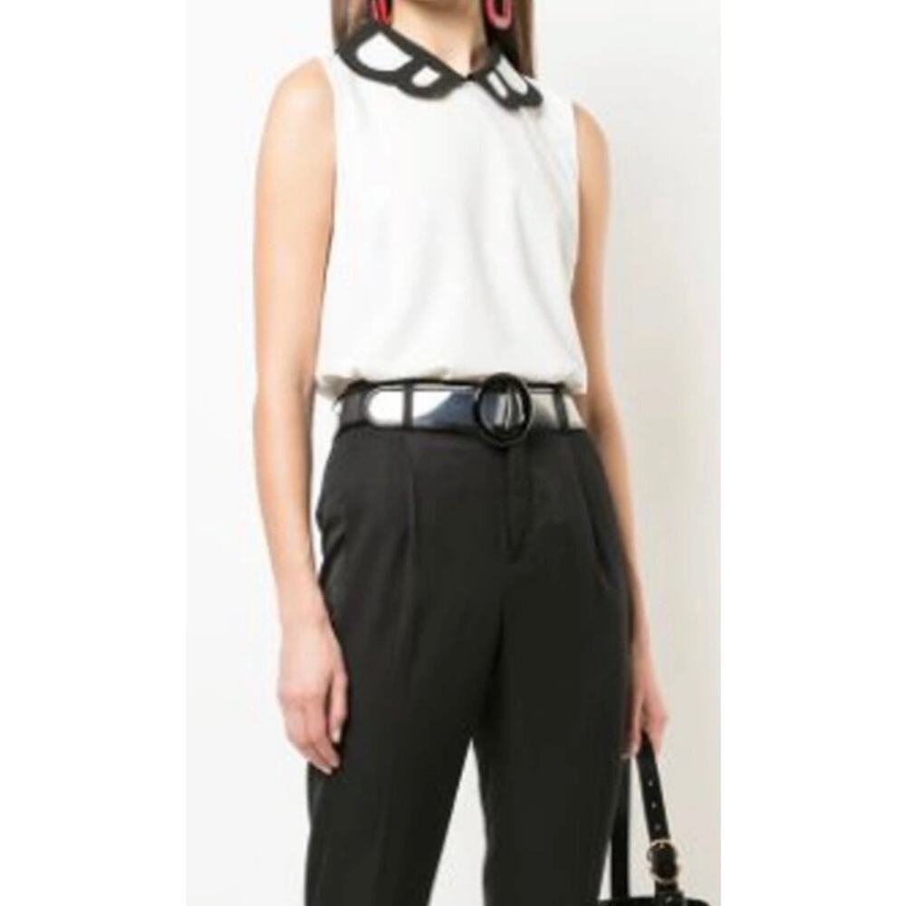 Boutique Moschino Blouse Womens 42- 8 US Cream Crepe Black Peter Pan Collar Top